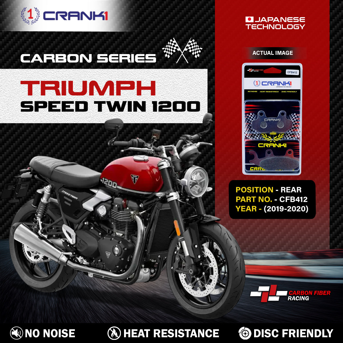 Carbon Brake Pads For Triumph Speed Twin 1200 (2019-2020) - Rear - CFB412