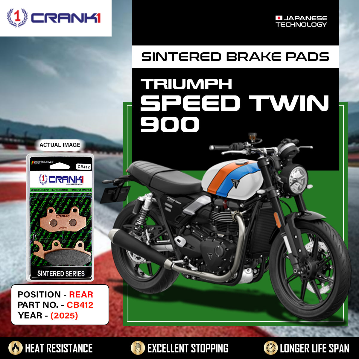 Sintered Brake Pads For Triumph Speed Twin 900 (2025) - Rear - CB412 - 1 Set | High Performance | Superior Stopping Power | Heat Resistant | Long Life