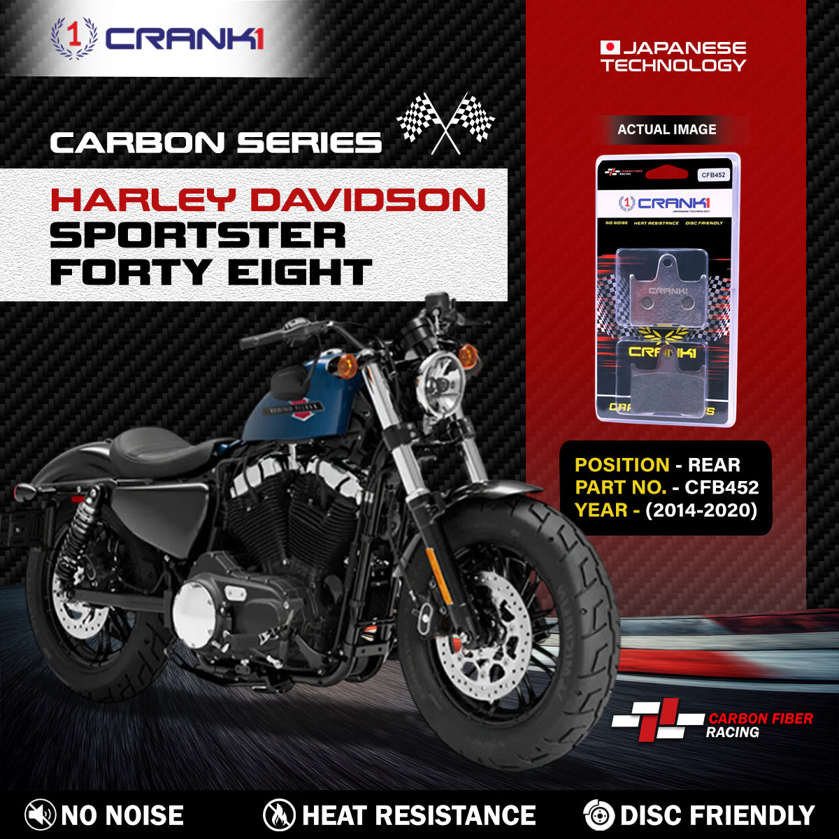 Carbon Brake Pads For Harley Davidson Sportster Forty Eight (2014-2020) - Rear - CFB452