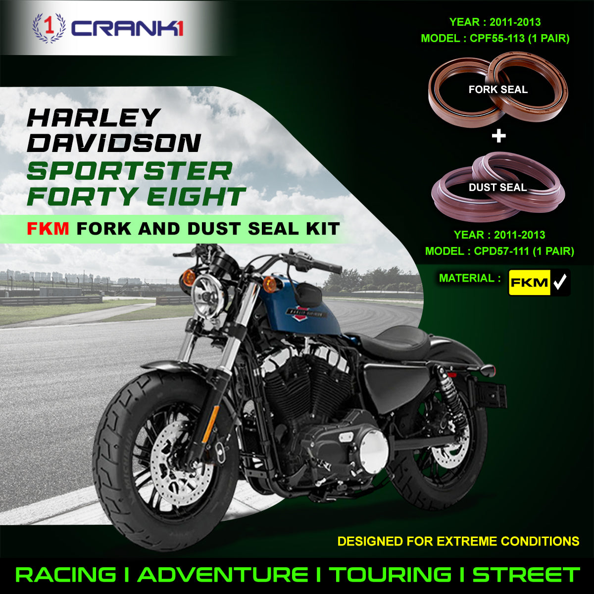 Fork And Dust Seals Kit For Harley Davidson Sportster Forty Eight (2011-2013)