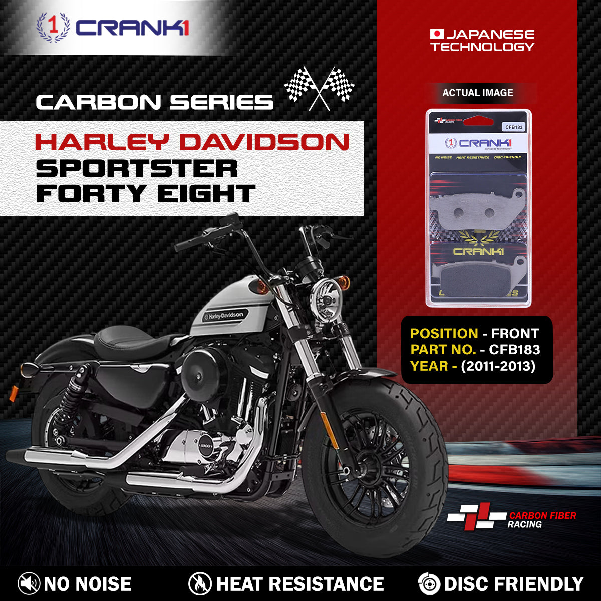 Carbon Brake Pads For Harley Davidson Sportster Forty Eight (2011-2013) - Front - CFB183