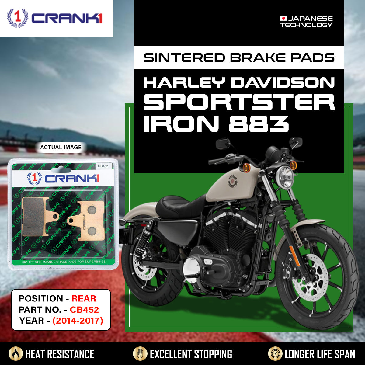 Sintered Brake Pads For Harley Davidson Sportster Iron 883 (2014-2017) - Rear - CB452