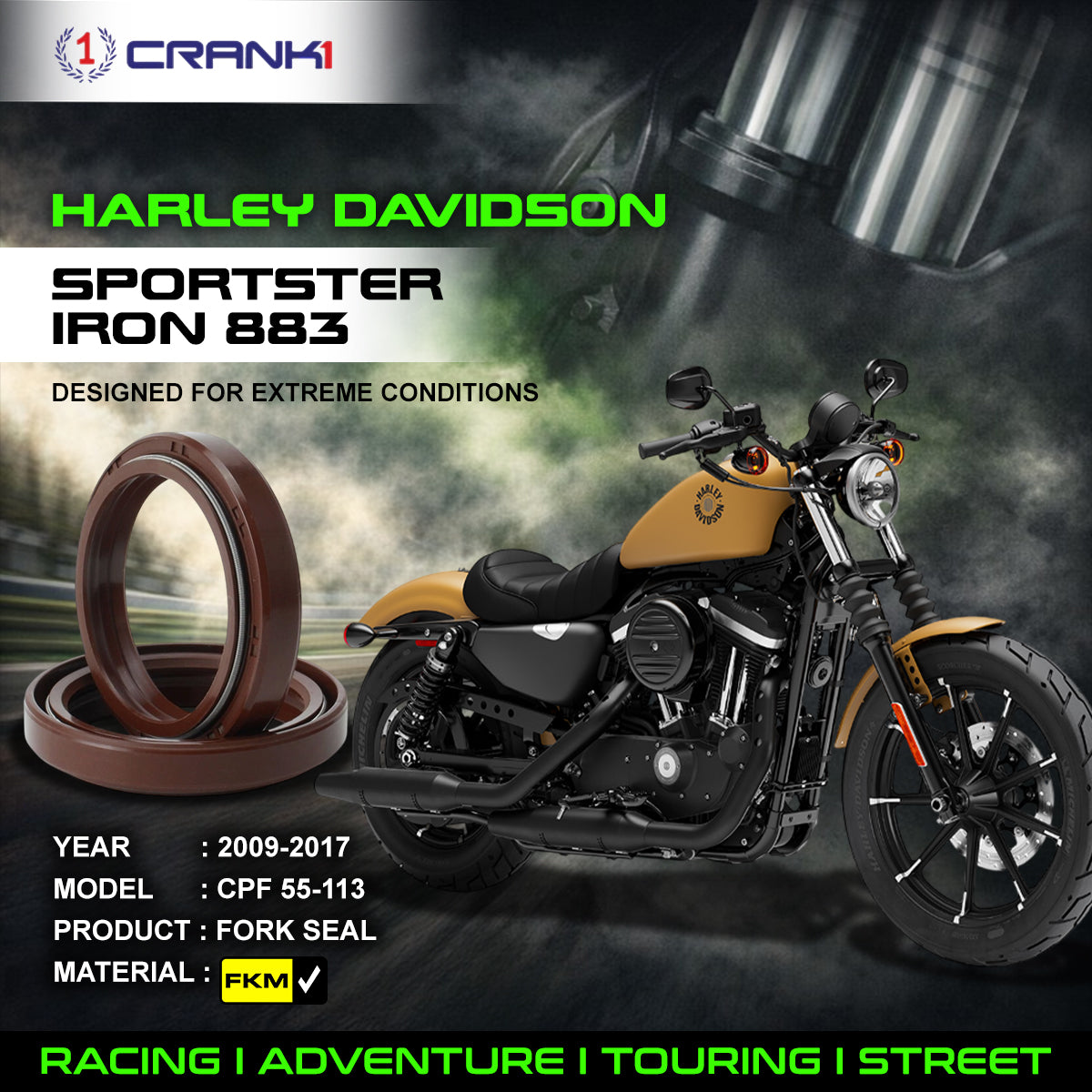 Fork Oil Seals Pair For Harley Davidson Sportster Iron 883 (2009-2017) - CPF55-113