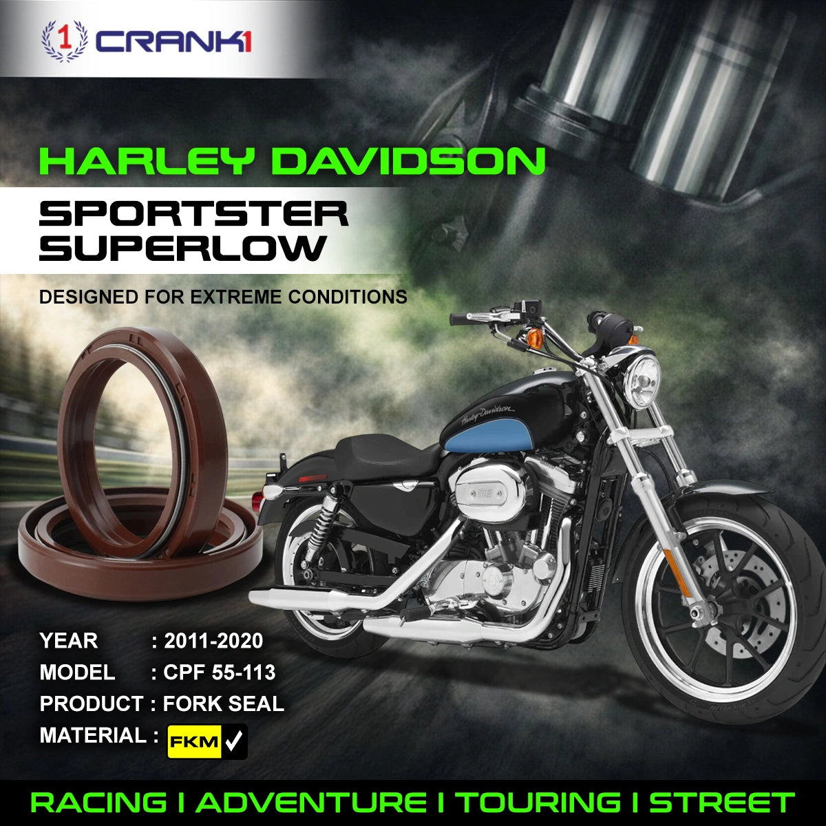 Fork Oil Seals Pair For Harley Davidson Sportster SuperLow (2011-2020) - CPF55-113