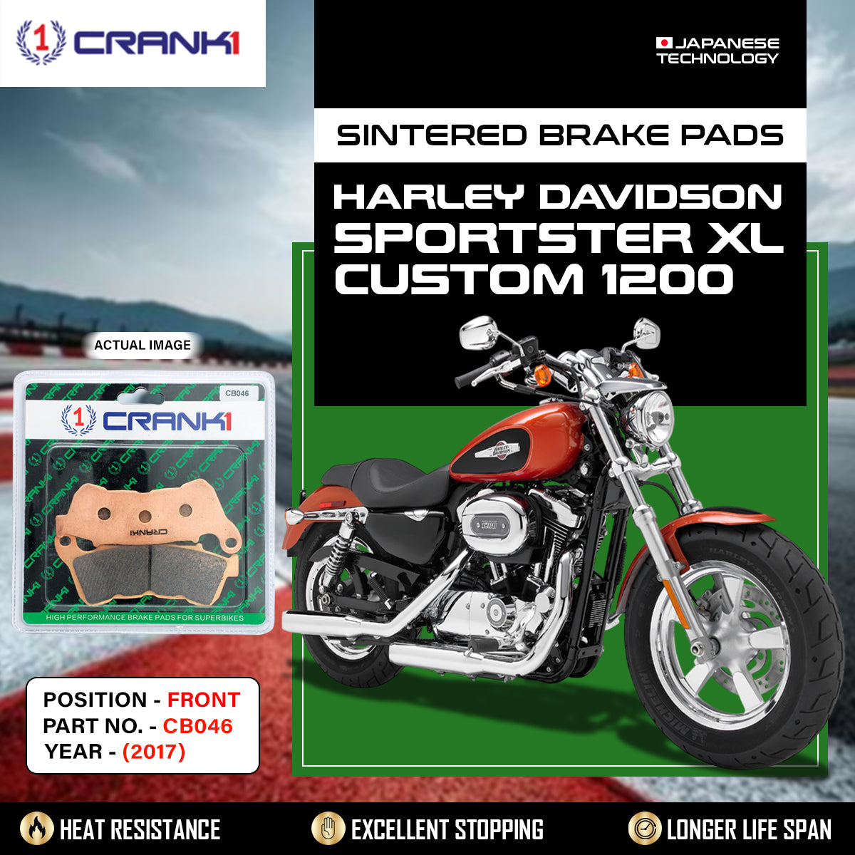 Sintered Brake Pads For Harley Davidson Sportster XL Custom 1200 (2017) - Front - CB046