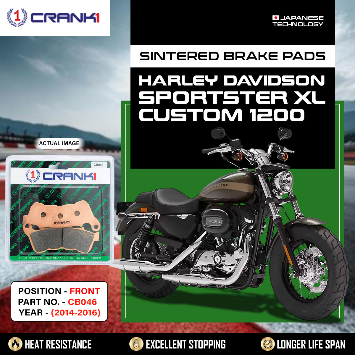 Sintered Brake Pads For Harley Davidson Sportster XL Custom 1200 (2014-2016) - Front - CB046