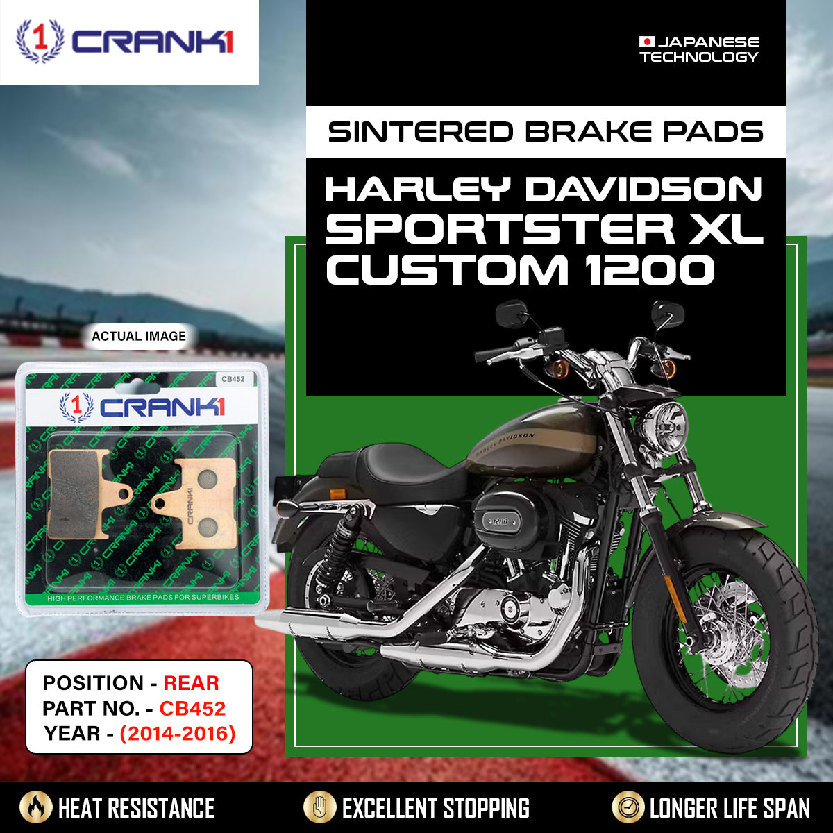 Sintered Brake Pads For Harley Davidson Sportster XL Custom 1200 (2014-2016) - Rear - CB452