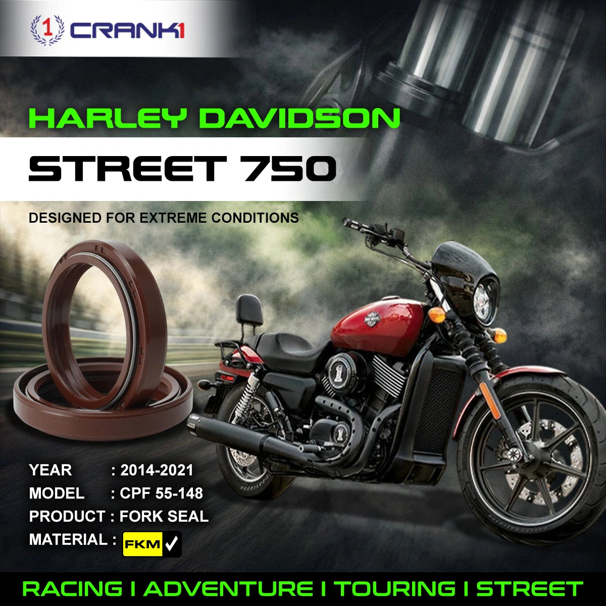 Fork Oil Seals Pair For Harley Davidson Street 750 (2014-2021) - CPF55-148