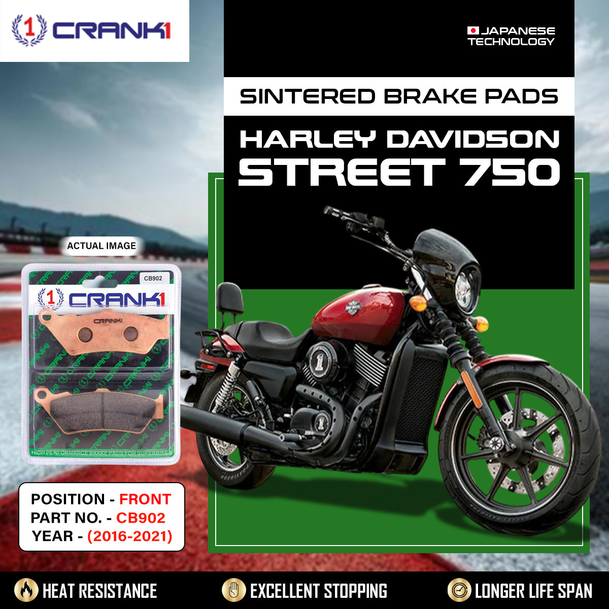 Sintered Brake Pads For Harley Davidson Street 750 (2016-2021) - Front - CB902