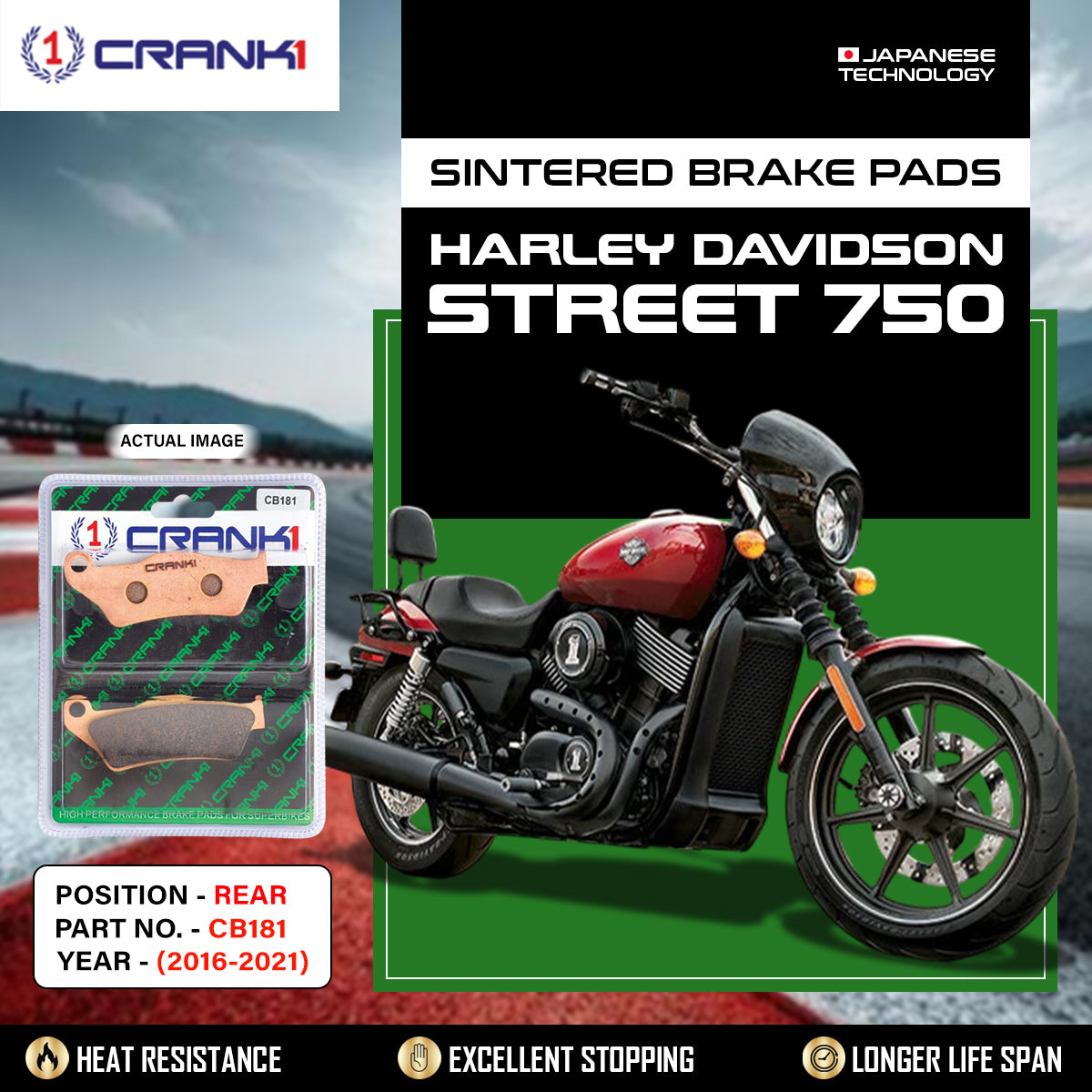 Sintered Brake Pads For Harley Davidson Street 750 (2016-2021) - Rear - CB181