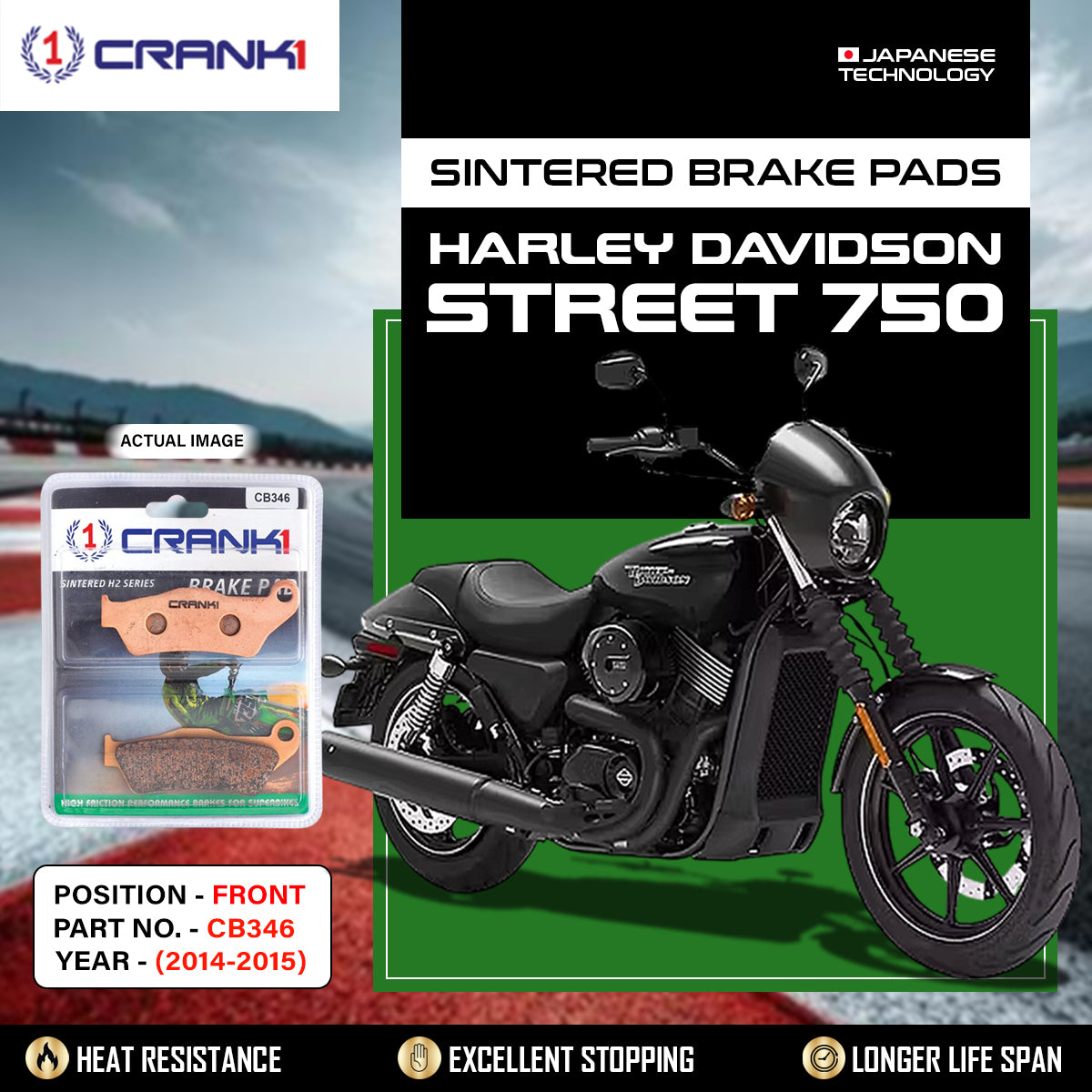 Sintered Brake Pads For Harley Davidson Street 750 (2014-2015) - Front - CB346