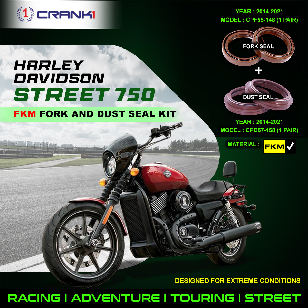 Fork And Dust Seals Kit For Harley Davidson Street 750 (2014-2021)