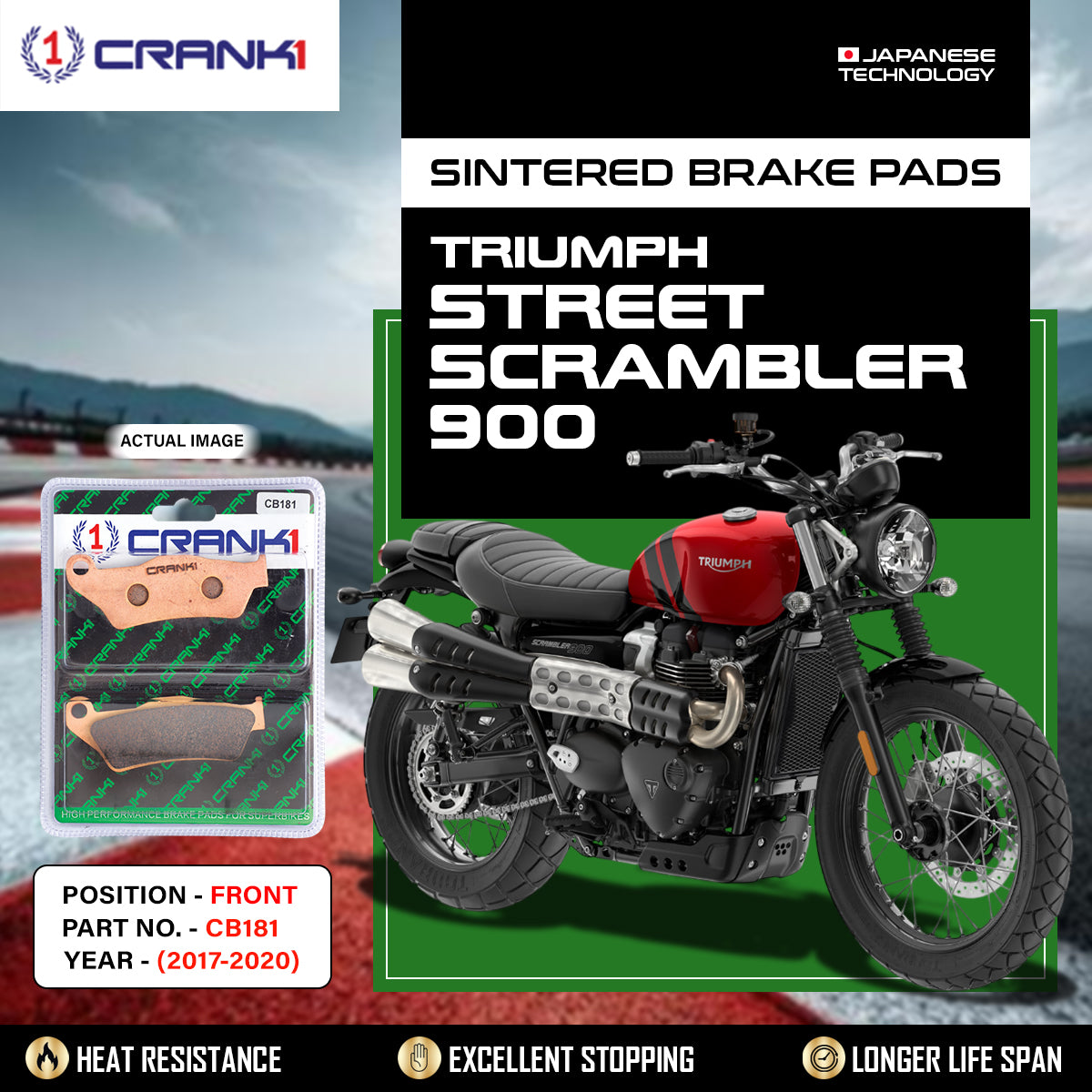 Sintered Brake Pads For Triumph Street Scrambler 900 (2017-2020) - Front - CB181 - 2 Sets Required