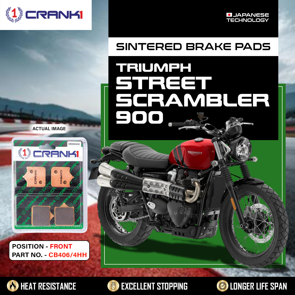 Sintered Brake Pads For Triumph Street Scrambler 900 - Front - CB406/4