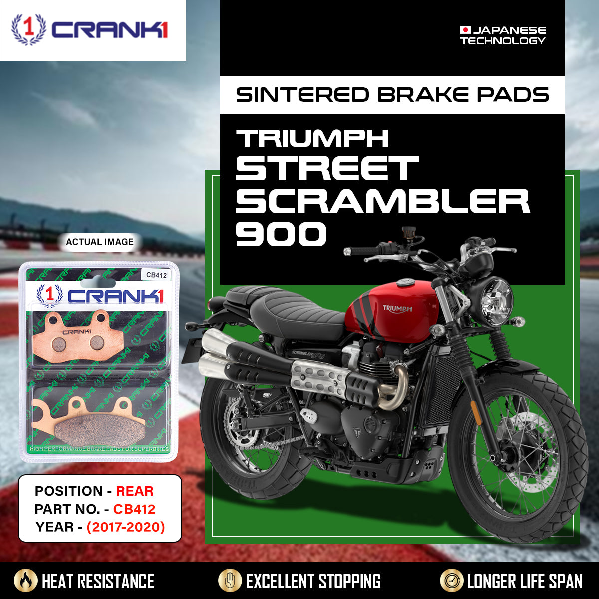 Sintered Brake Pads For Triumph Street Scrambler 900 (2017-2020) - Rear - CB412