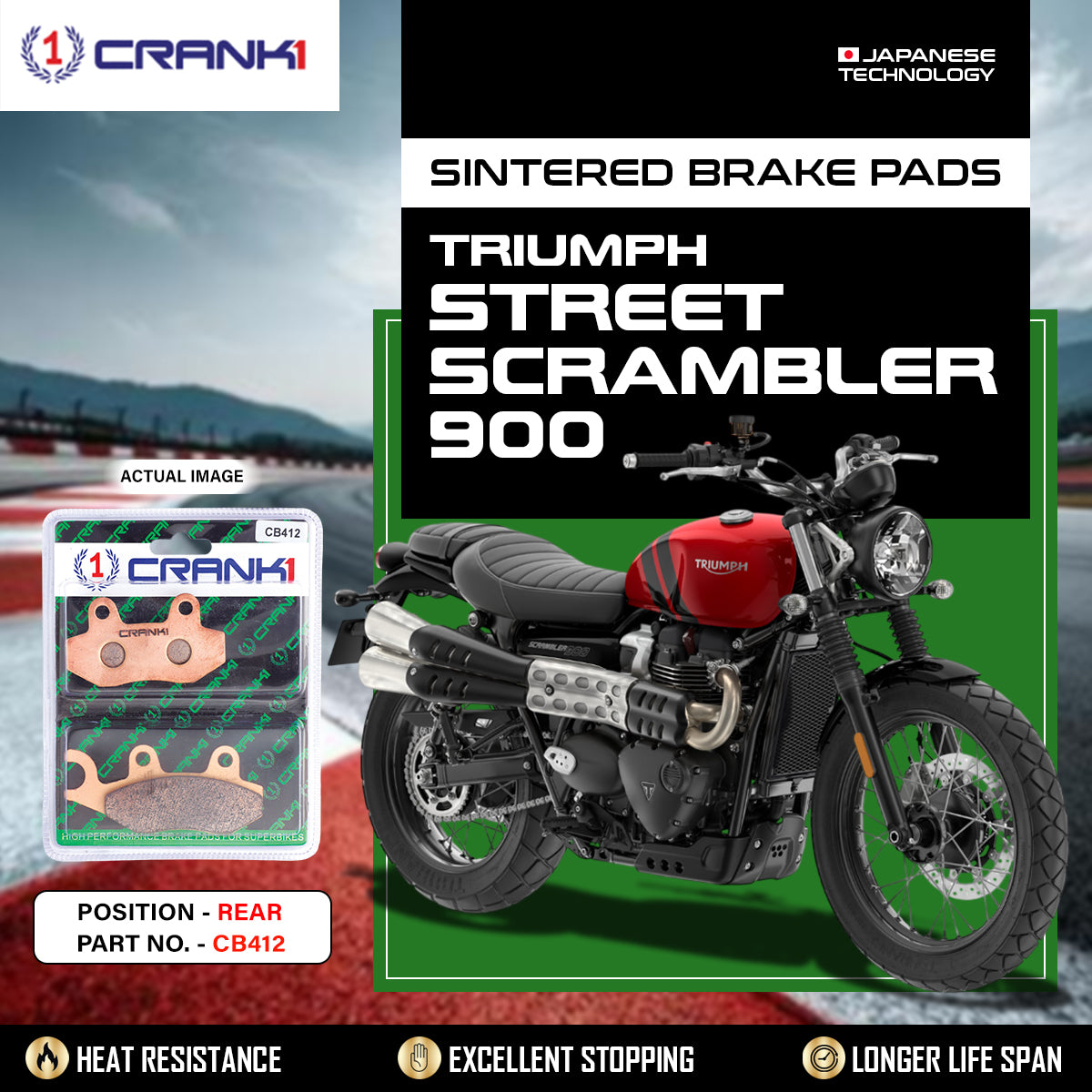Sintered Brake Pads Triumph Street Scrambler 900 - Rear - CB412
