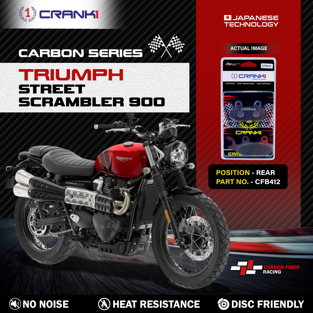 Carbon Brake Pads For Triumph Street Scrambler 900 - Rear - CFB412