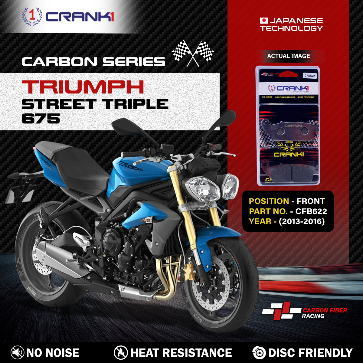 Carbon Brake Pads For Triumph Street Triple 675 (2013-2016) - Front - CFB622 - 2 Sets