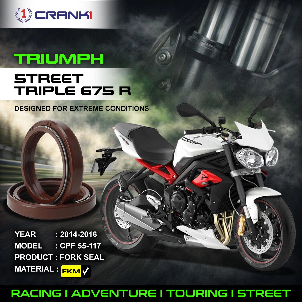 Fork Oil Seals Pair For Triumph Street Triple 675 R (2014-2016) - CPF55-117