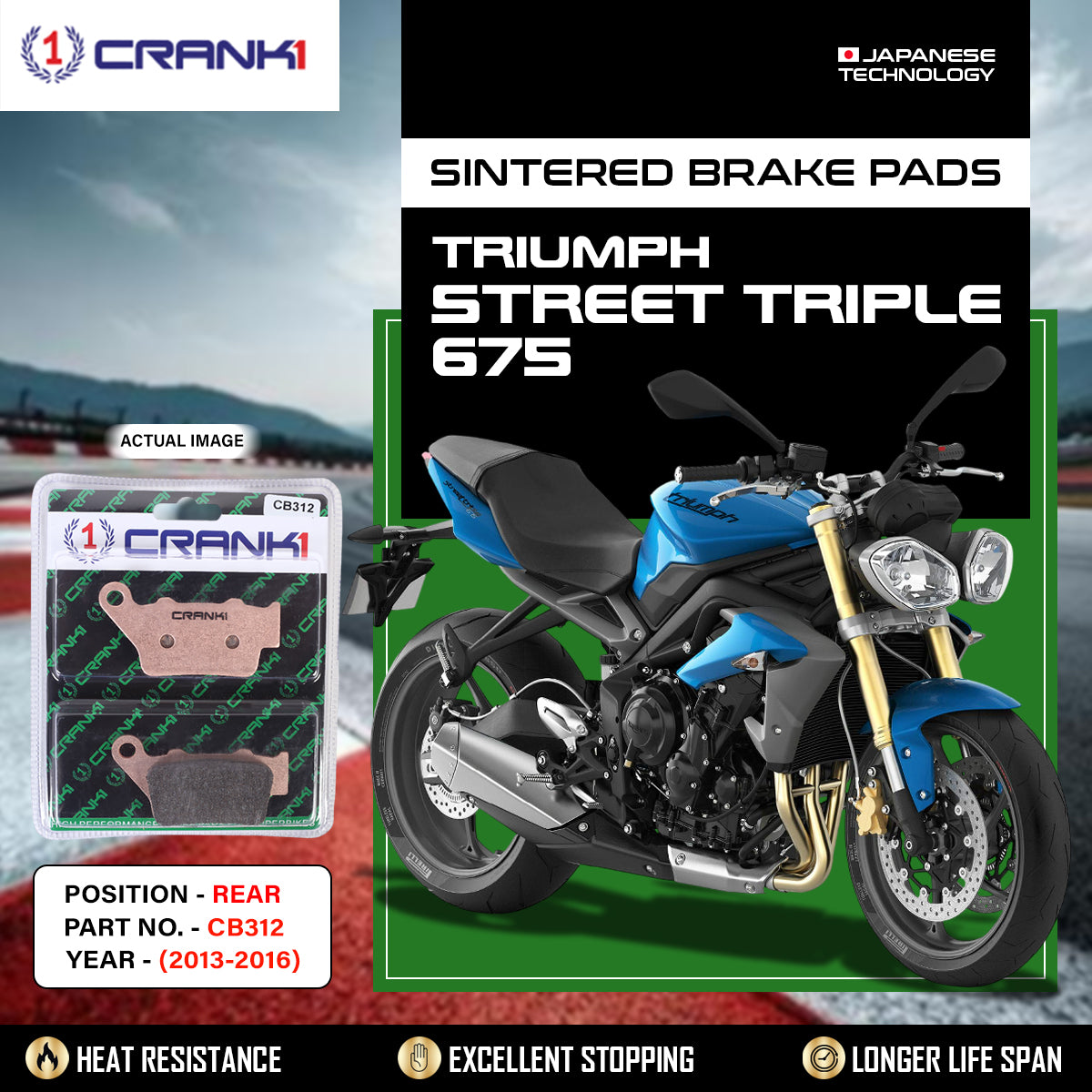 Sintered Brake Pads For Triumph Street Triple 675 (2013-2016) - Rear - CB312