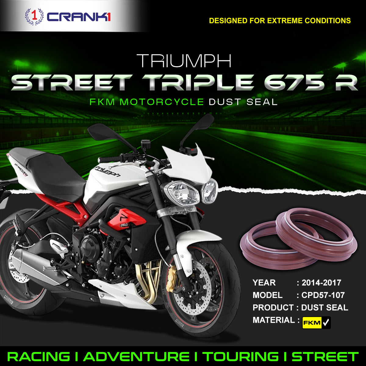 Fork Dust Seals Pair For Triumph Street Triple 675 R (2014-2017) - CPD57-107