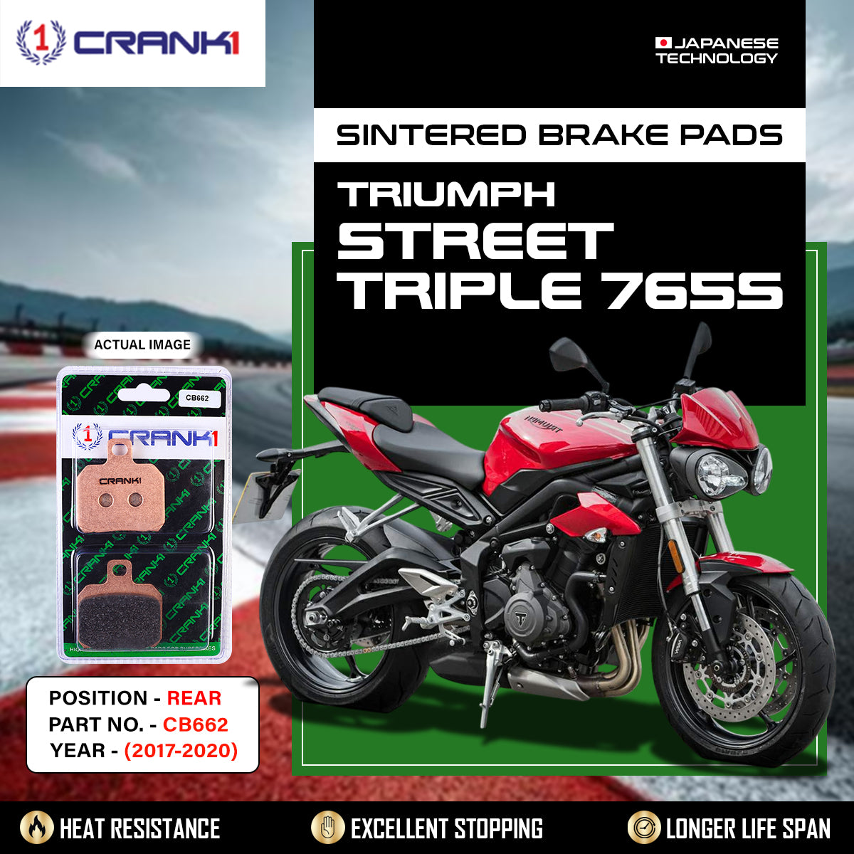 Sintered Brake Pads For Triumph Street Triple 765S (2017-2020) - Rear - CB662 - 1 Set
