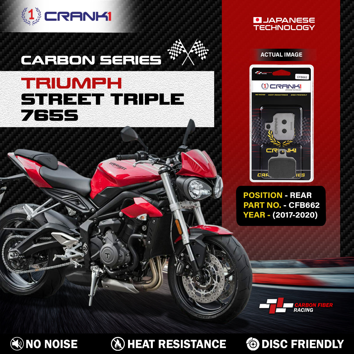 Carbon Brake Pads For Triumph Street Triple 765S (2017-2020) - Rear - CFB662 - 1 Set