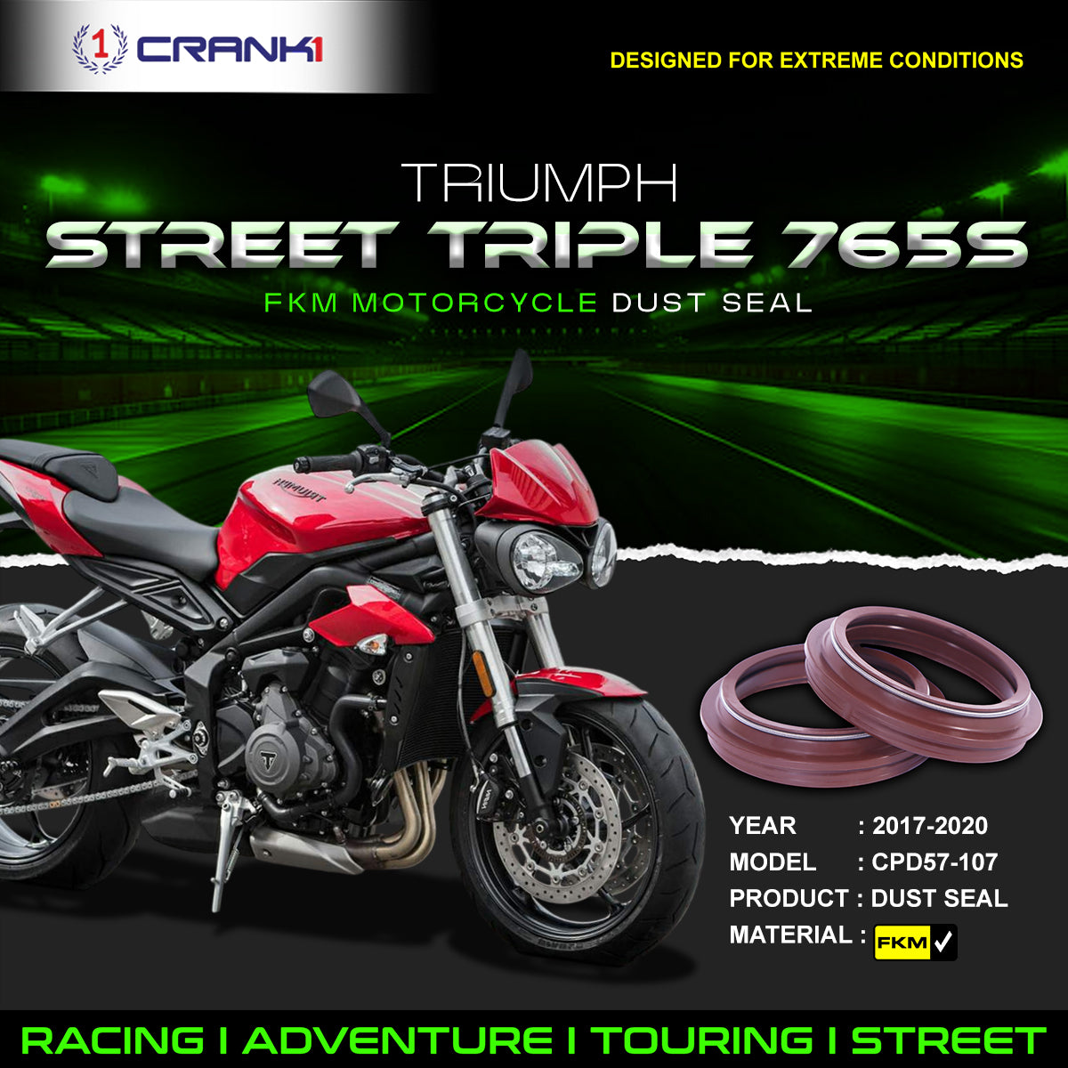 Fork Dust Seals Pair For Triumph Street Triple 765S (2017-2020) - CPD57-107