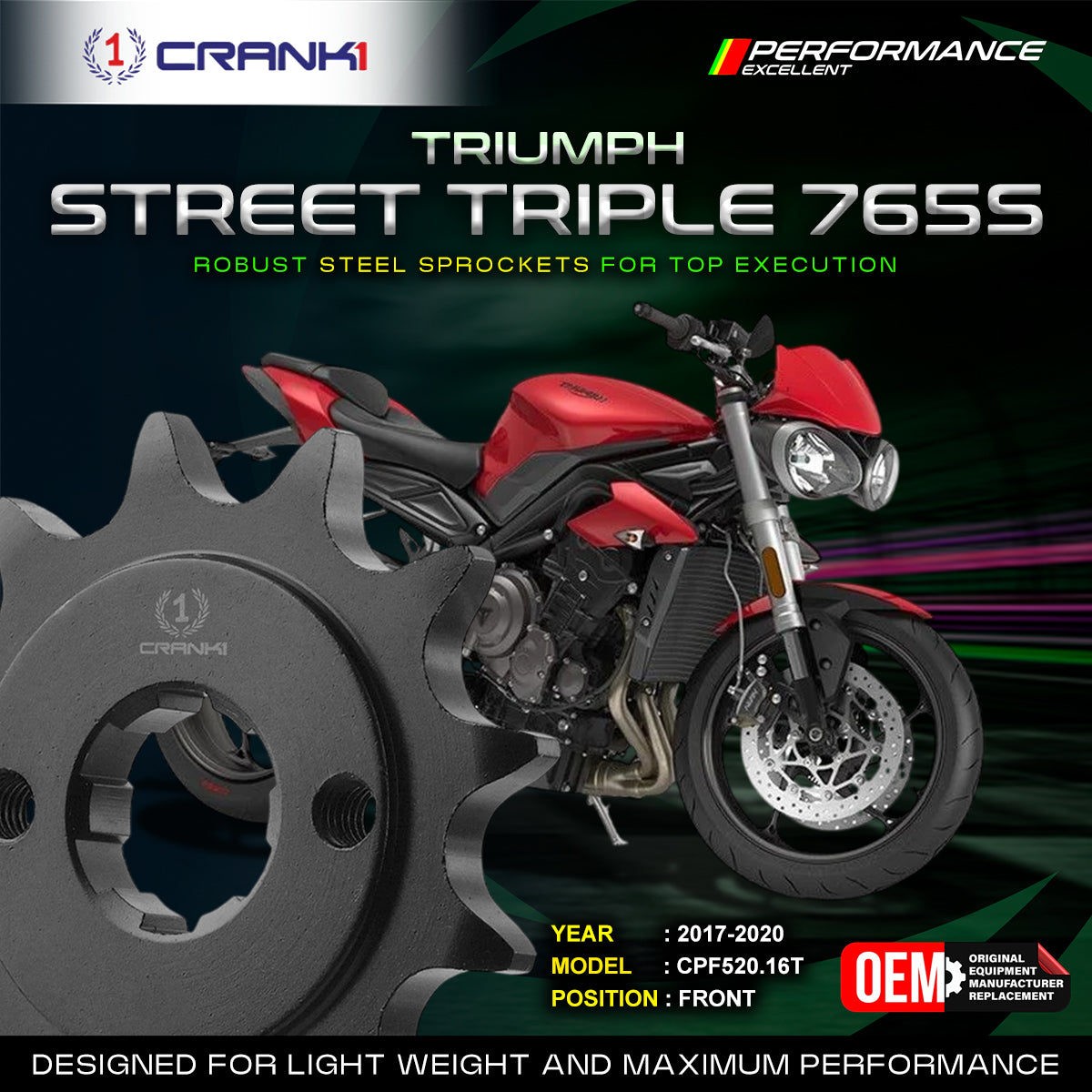 Sprocket For Triumph Street Triple 765S (2017-2020) - Front - CPF520.16T