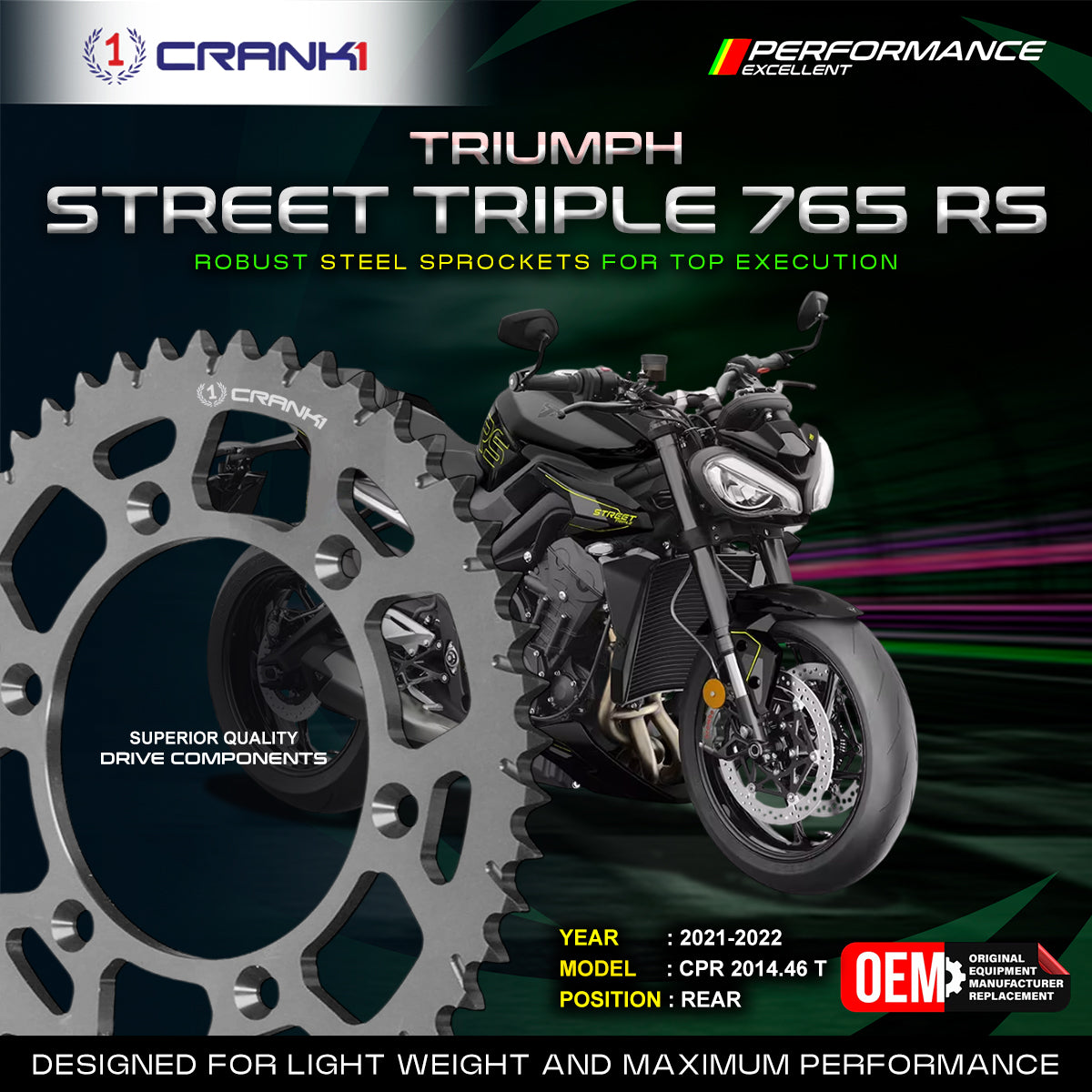 Sprocket For Triumph Street Triple 765 RS (2021-2022) - Rear - CPR2014.46T | Premium Alloy | Maximum Strength | Perfect Fit | Long Life