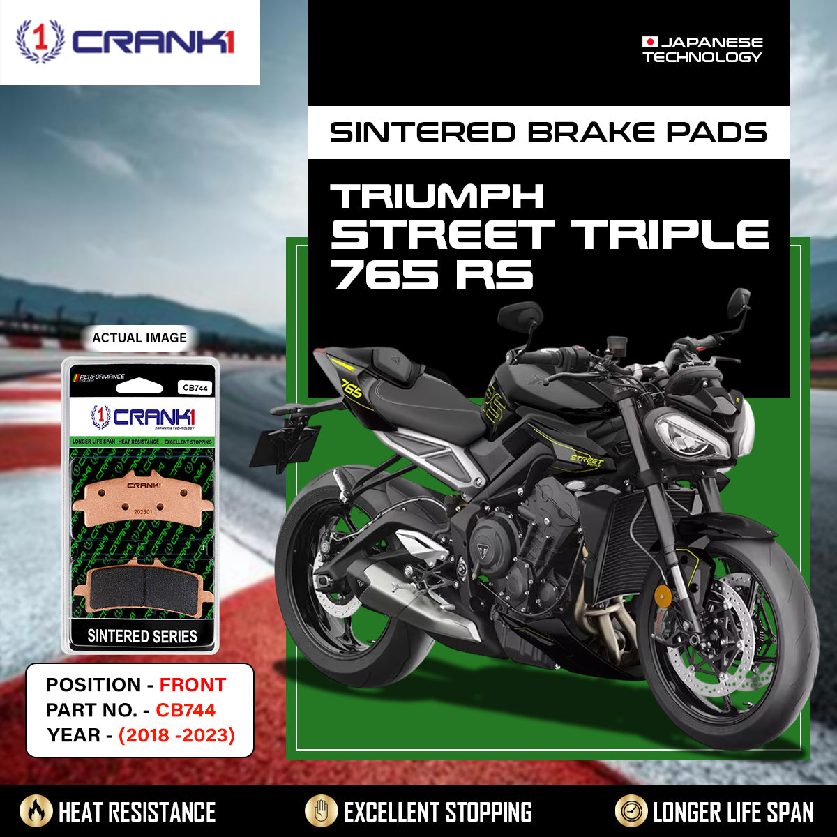 Sintered Brake Pads For Triumph Street Triple 765 RS (2018-2023) - Front - CB744 - 2 Sets | High Performance | Superior Stopping Power | Heat Resistant | Long Life
