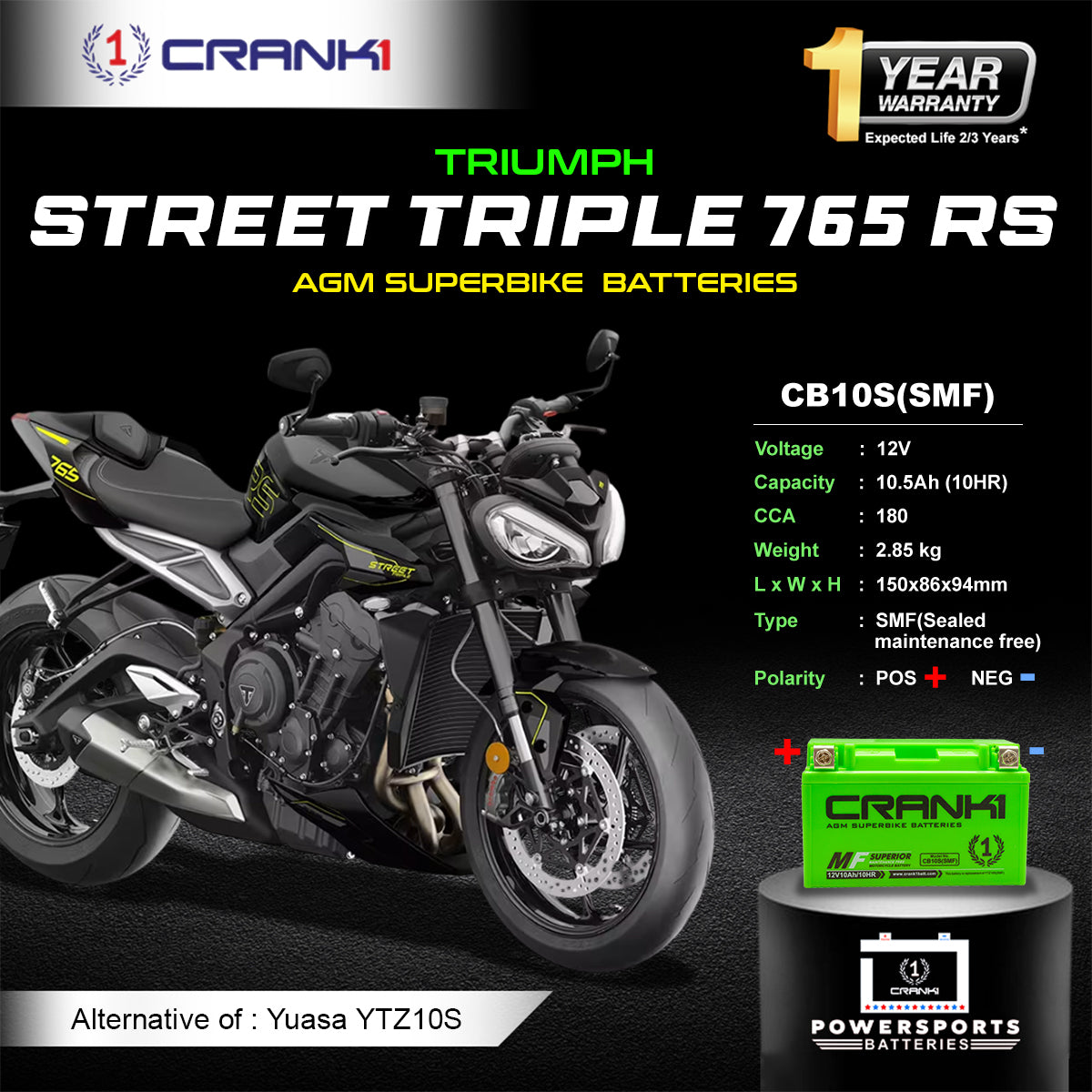 Battery For Triumph Street Triple 765 RS (2021 Onwards) - CB10S - Factory Activated