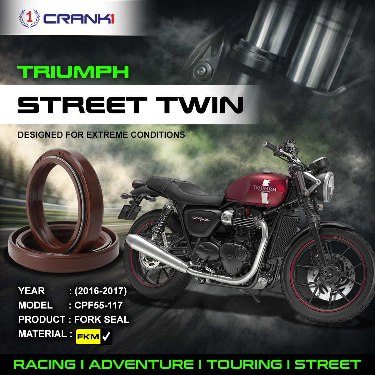 Fork Oil Seals Pair For Triumph Street Twin (2016-2017) - CPF55-117