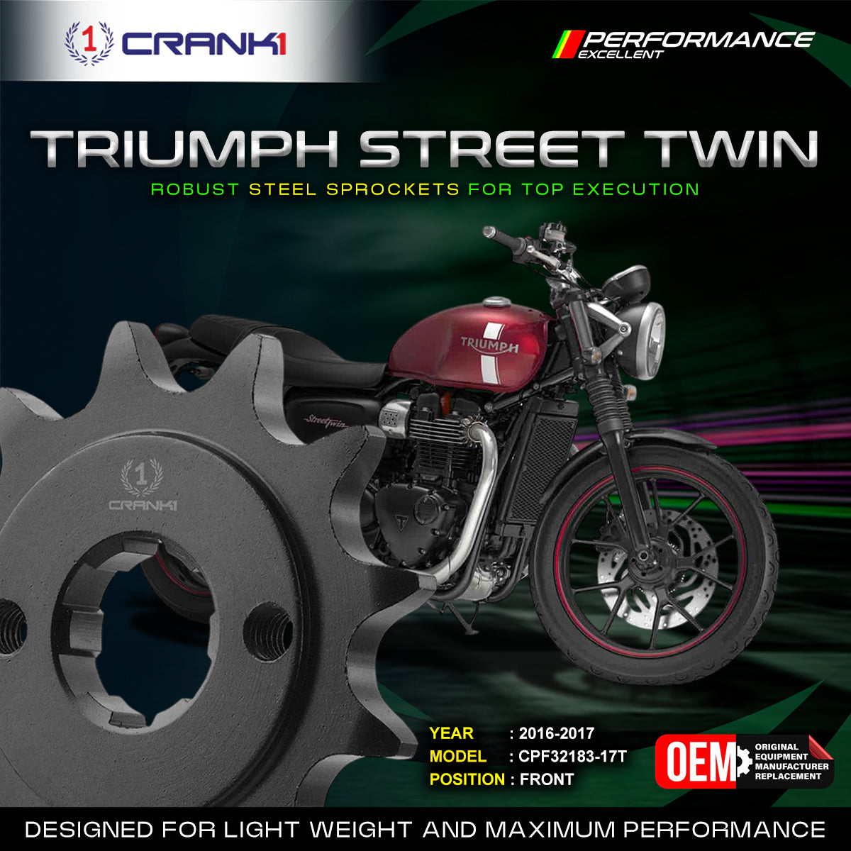 Sprocket For Triumph Street Twin (2016-2017) - Front - CPF32183-17T