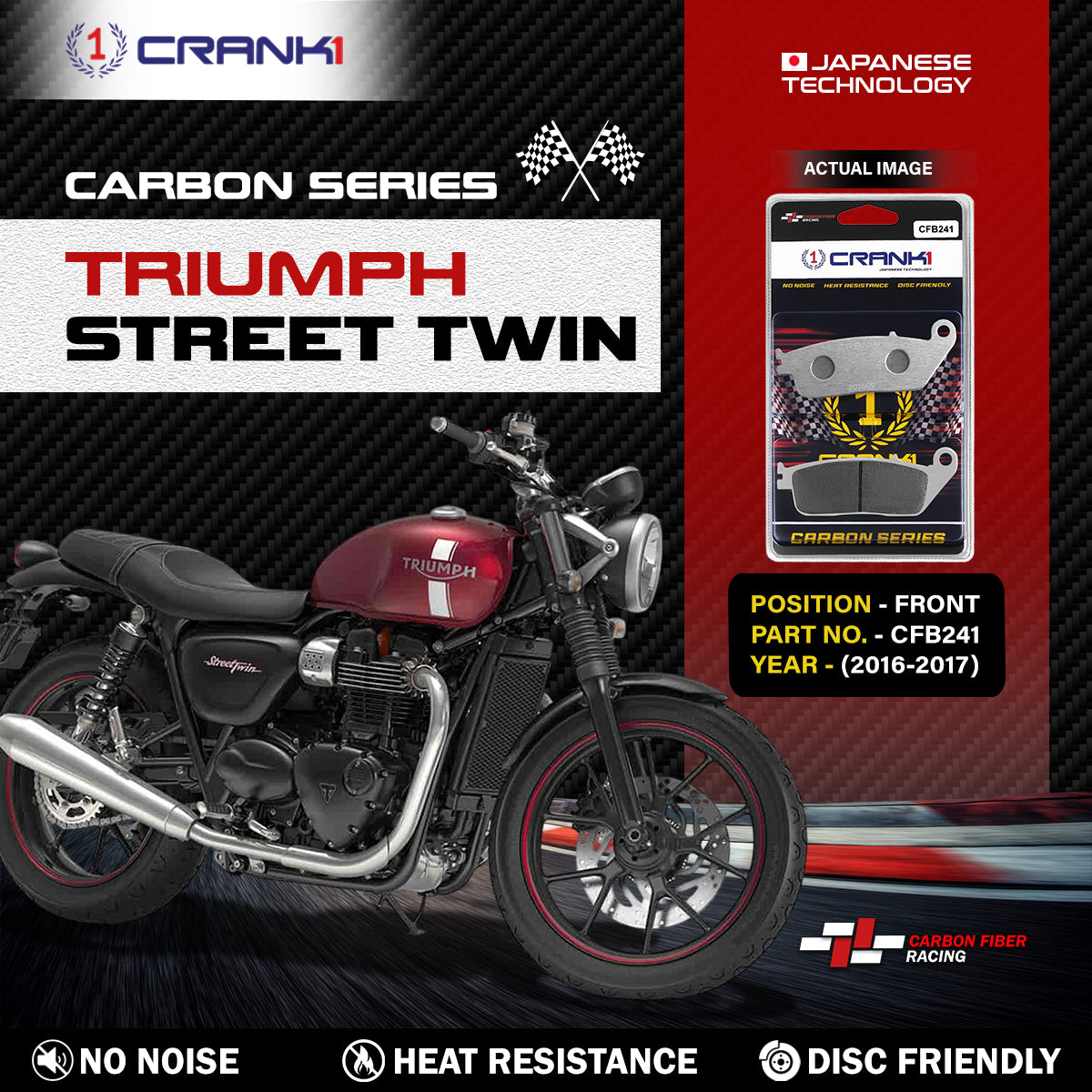 Carbon Brake Pads For Triumph Street Twin (2016-2017) - Front - CFB241 - 1 Set
