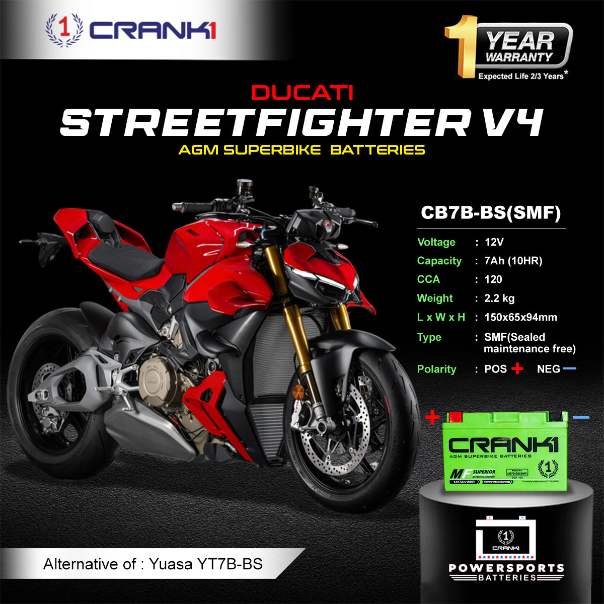 Battery For Ducati Streetfighter V4 (2021-2025) - CB7B-BS - Factory Activated