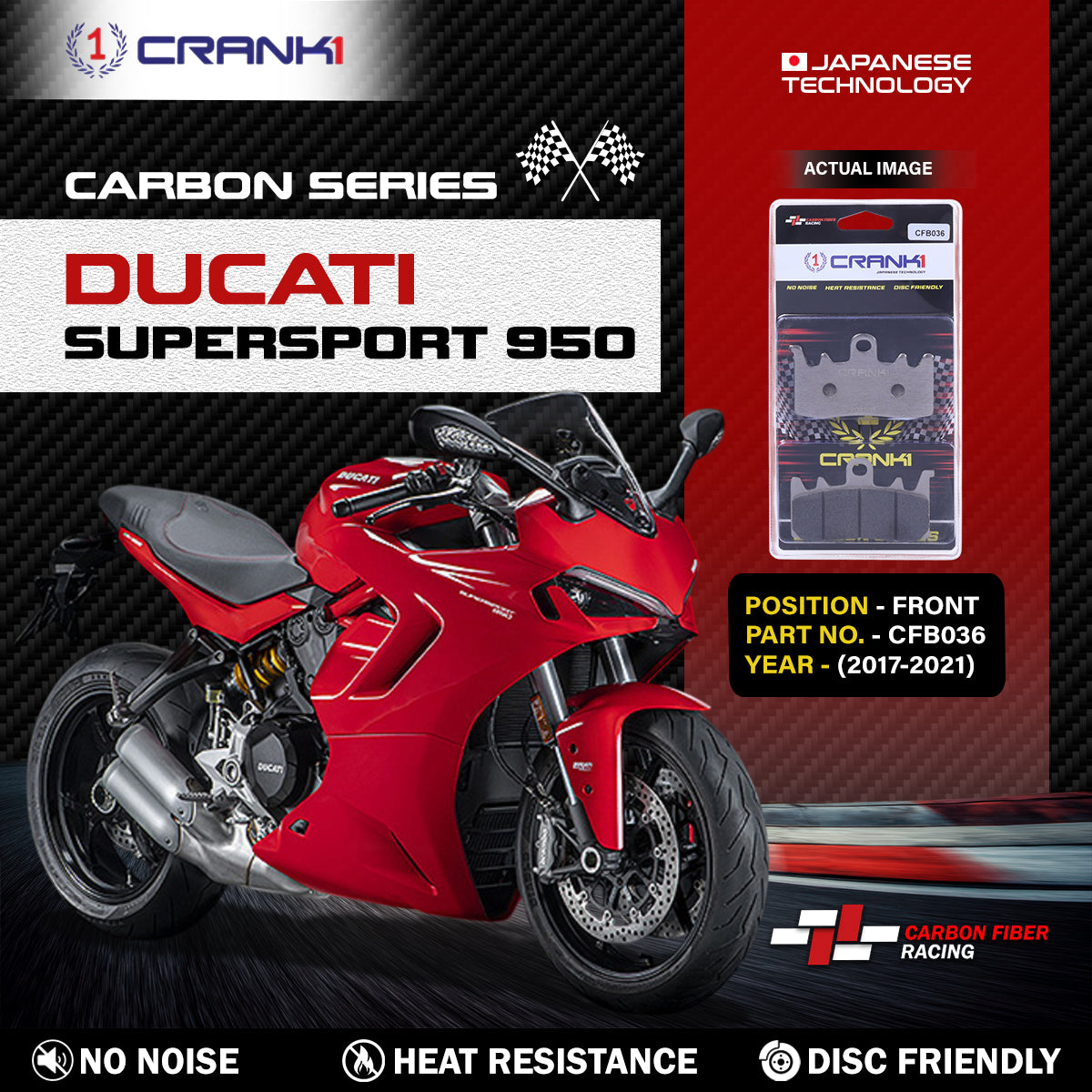 Carbon Brake Pads For Ducati SuperSport 950 (2017-2021) - Front - CFB036 - 2 Sets
