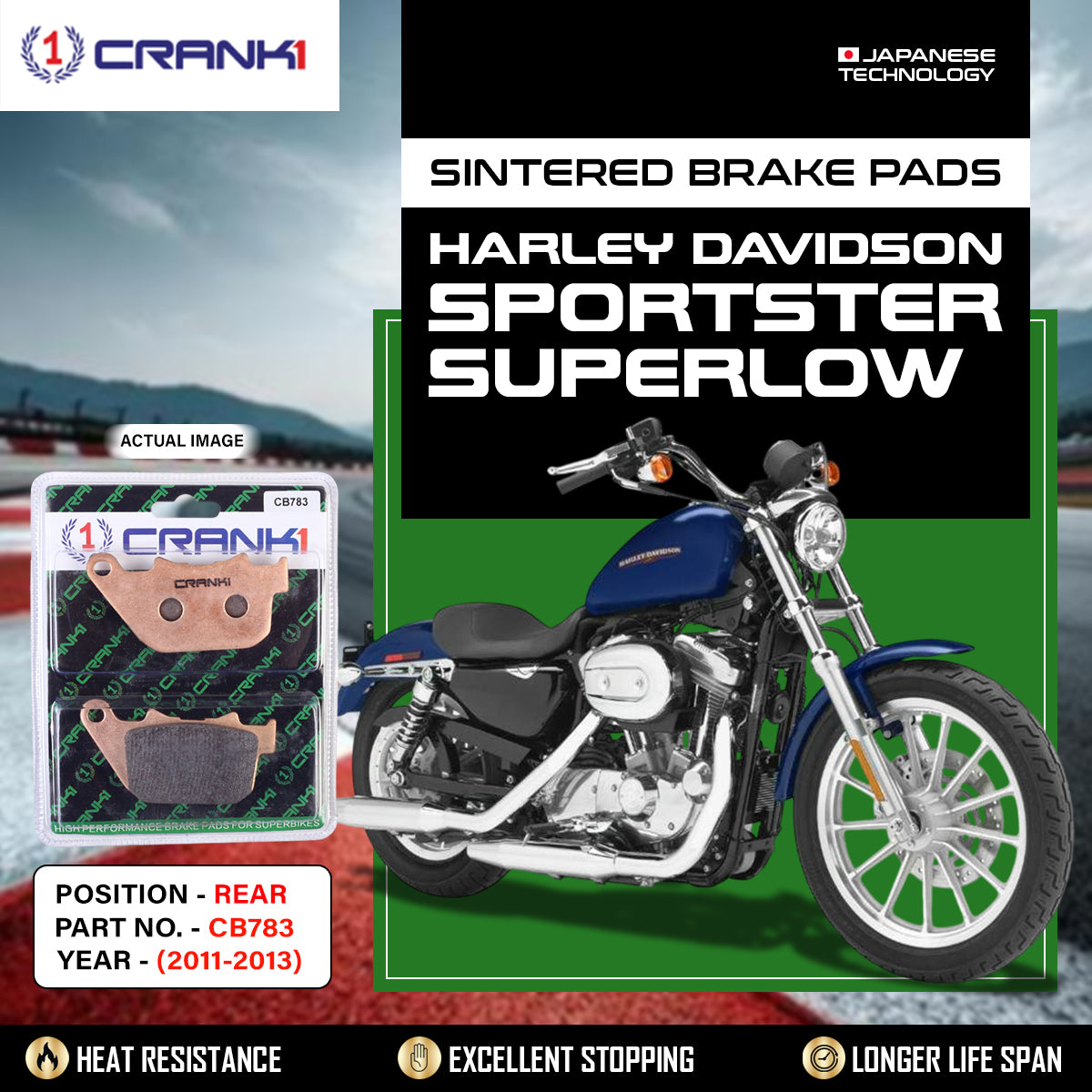 Sintered Brake Pads For Harley Davidson Sportster SuperLow (2011-2013) - Rear - CB783