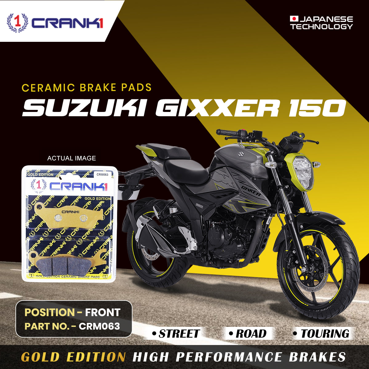 Ceramic Brake Pads For Suzuki Gixxer 150 - Front - CRM063