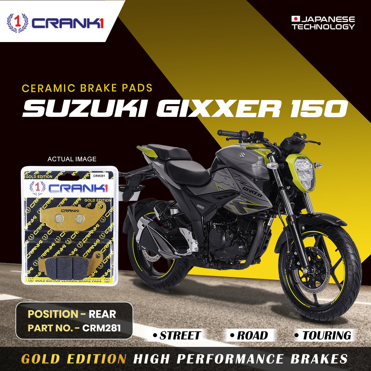 Ceramic Brake Pads For Suzuki Gixxer 150 - Rear - CRM281