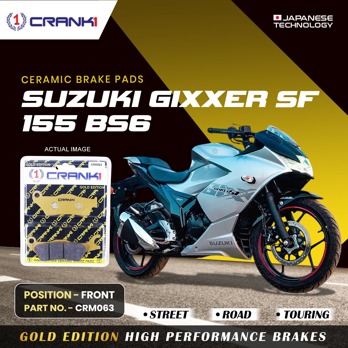 Ceramic Brake Pads For Suzuki Gixxer SF 155 BS6 - Front - CRM063