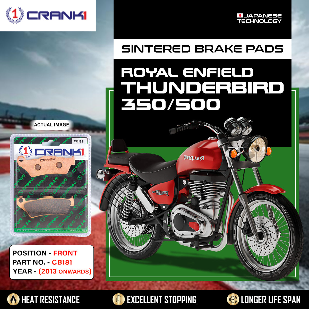 Sintered Brake Pads For Royal Enfield Thunderbird 350/500 (2013 Onwards) - Front - CB181