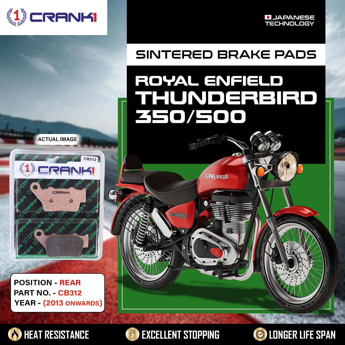 Sintered Brake Pads For Royal Enfield Thunderbird 350/500 (2013 Onwards) - Rear - CB312