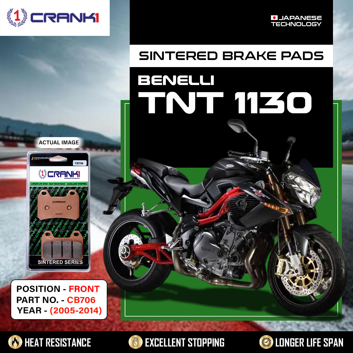 Sintered Brake Pads For Benelli TNT 1130 (2005-2014) - Front - CB706 - 2 Sets