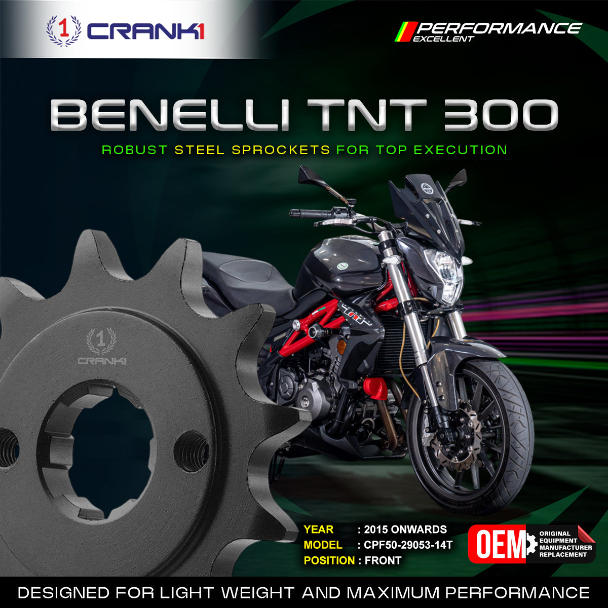 Sprocket For Benelli TNT 300 (2015 Onwards) - Front - CPF50-29053-14T