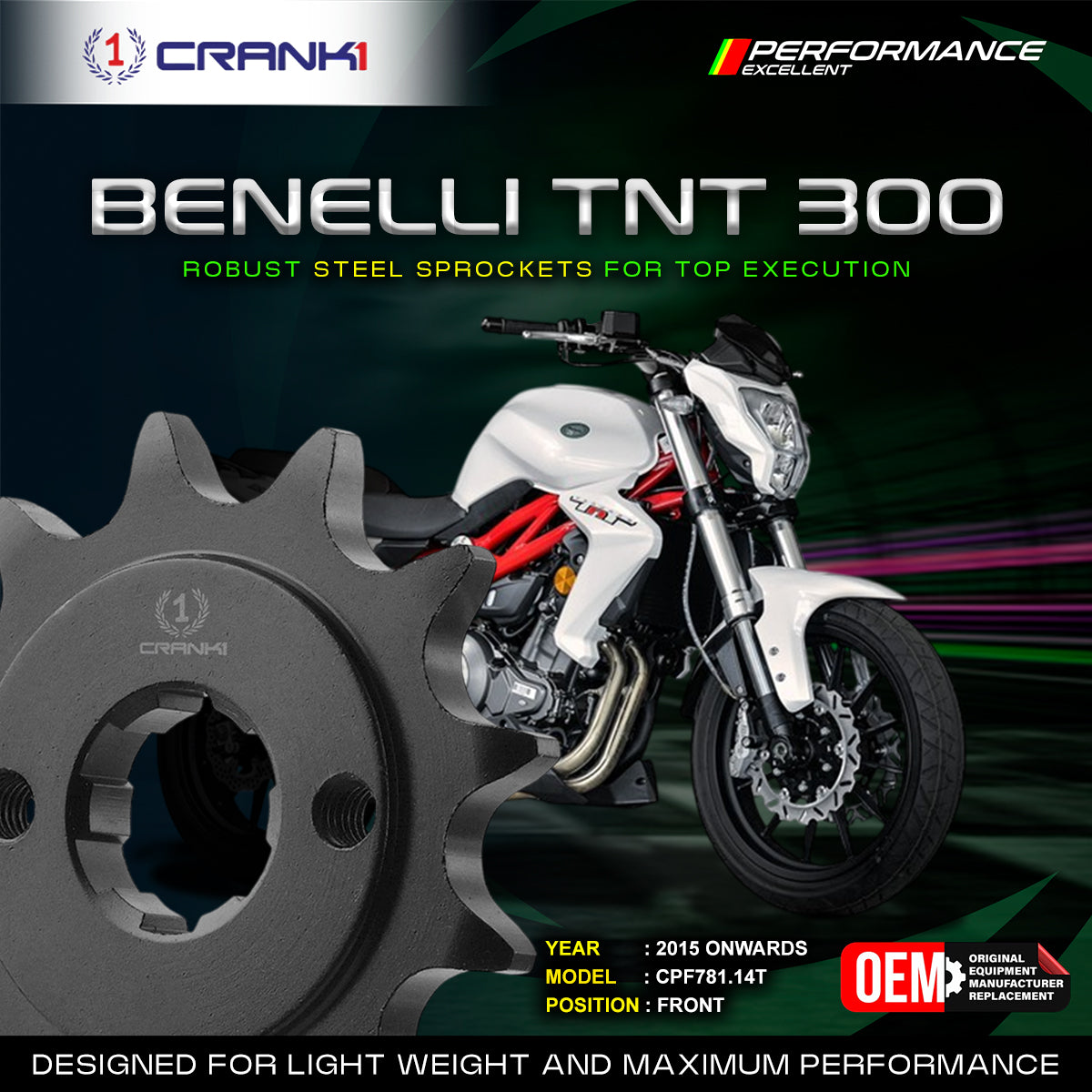 Sprocket For Benelli TNT 300 (2015 Onwards) - Front - CPF781.14T