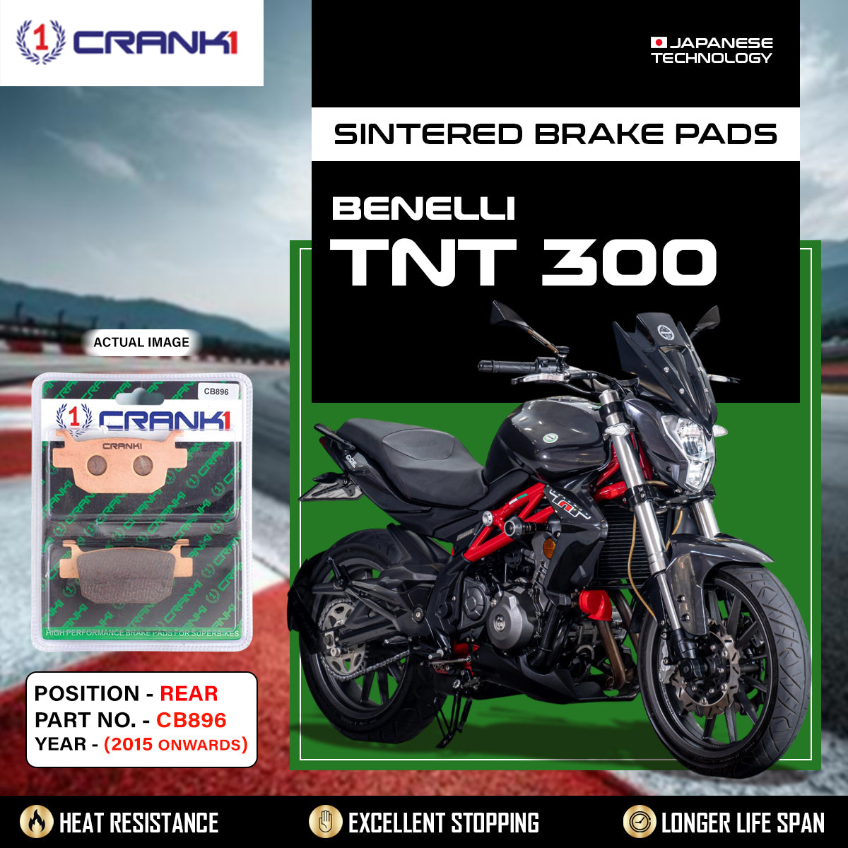 Sintered Brake Pads For Benelli TNT 300 (2015 Onwards) - Rear - CB896