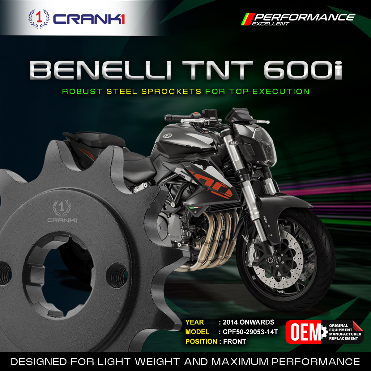 Sprocket For Benelli TNT 600i (2014 Onwards) - Front - CPF50-29053-14T