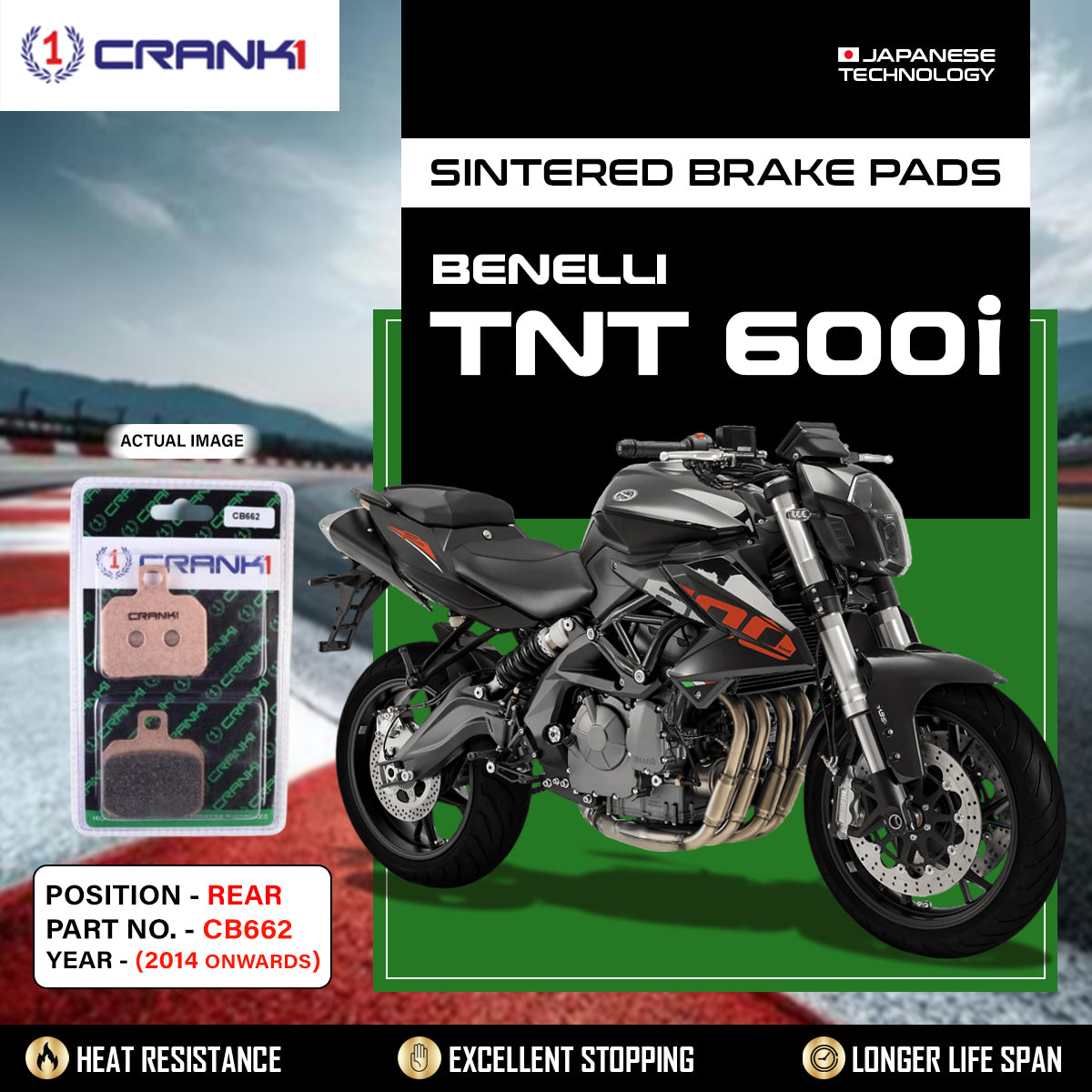 Sintered Brake Pads For Benelli TNT 600i (2014 Onwards) - Rear - CB662