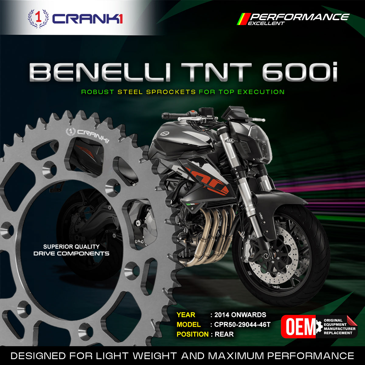 Sprocket For Benelli TNT 600i (2014 Onwards) - Rear - CPR50-29044-46T